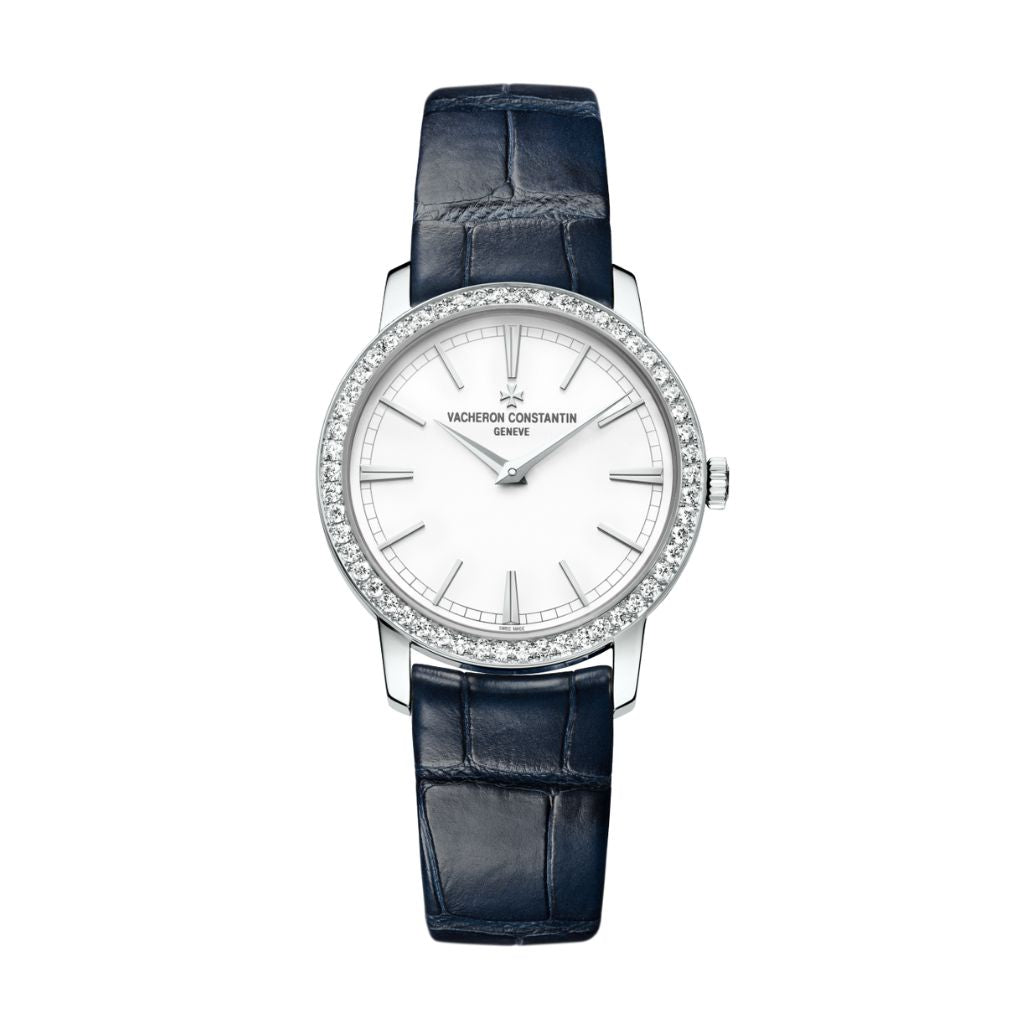 Vacheron Constantin Traditionnelle manual-winding 33 mm Silver Dial with Diamonds White Gold   Leather Strap 81590/000G-9848 - WATCHXNYC