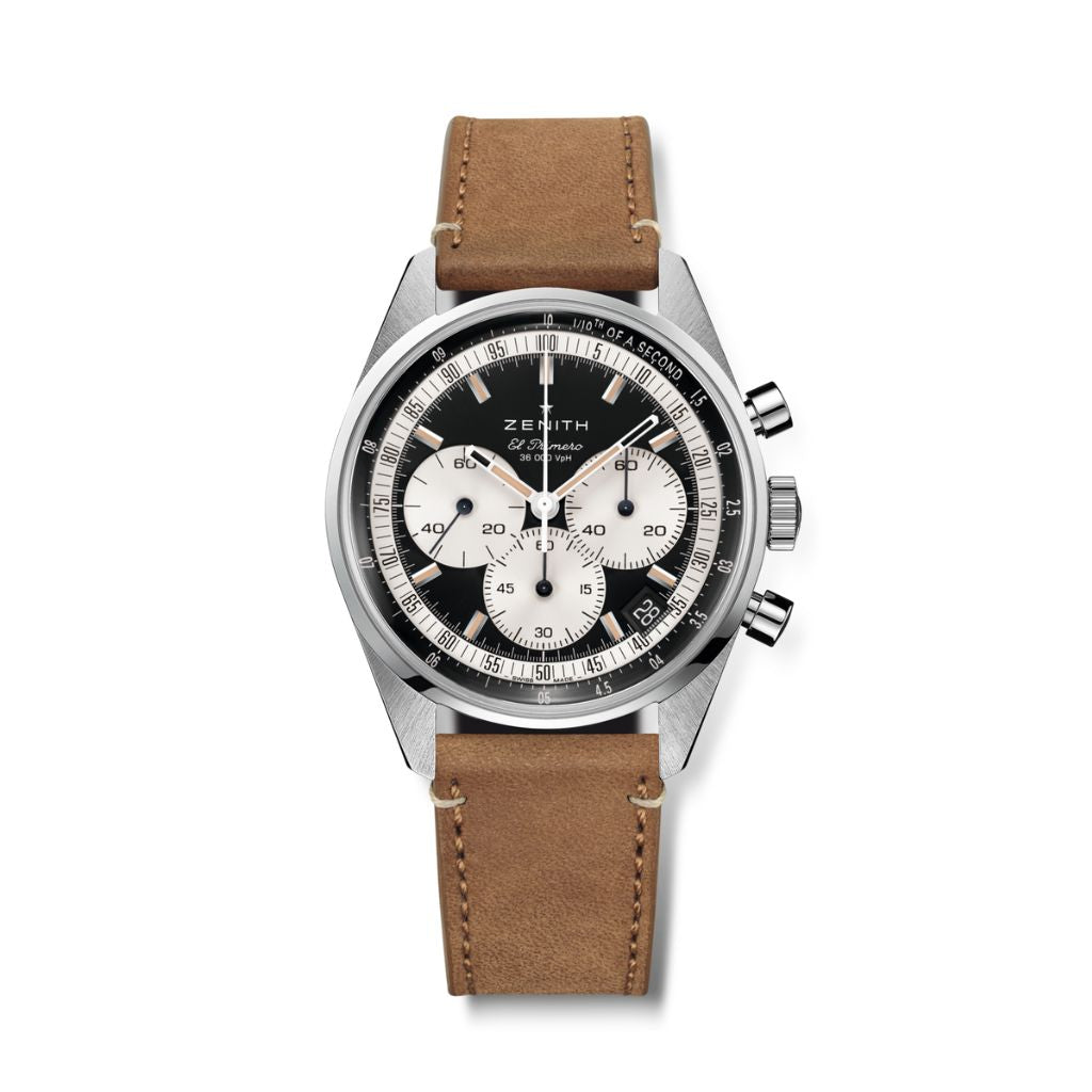 Zenith CHRONOMASTER EP ORIGINAL 38 mm Black Dial Stainless Steel   Leather Strap 03.3200.3600/21.C903 - WATCHXNYC