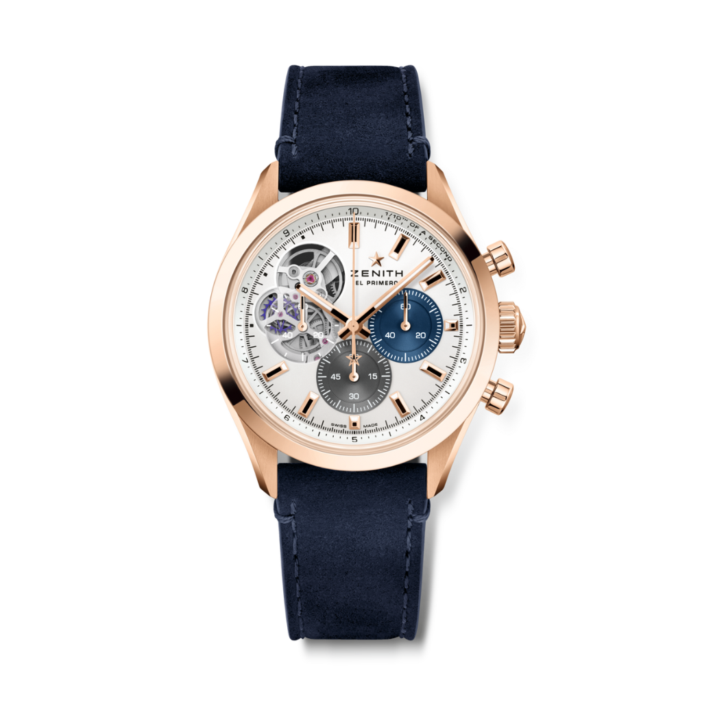 Zenith CHRONOMASTER OPEN 39.5 mm Silver Dial 18k Rose Gold   Leather Strap 18.3300.3604/69.C922 - WATCHXNYC