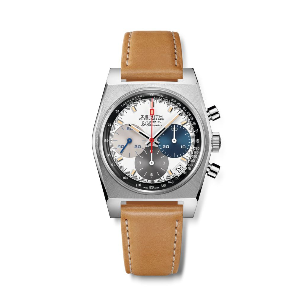 Zenith CHRONOMASTER REVIVAL 37 mm White Dial Stainless Steel   Leather Strap 03.A384.400/3817.C855 - WATCHXNYC