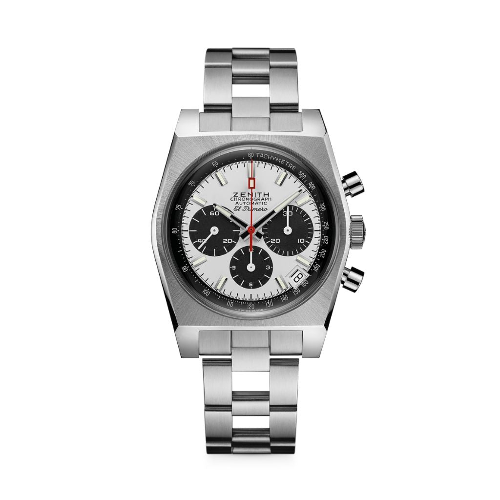 Zenith CHRONOMASTER REVIVAL EL PRIMERO A384 37 mm Silver Panda Dial Stainless Steel Bracelet 03.A384.400/21.M384 - WATCHXNYC