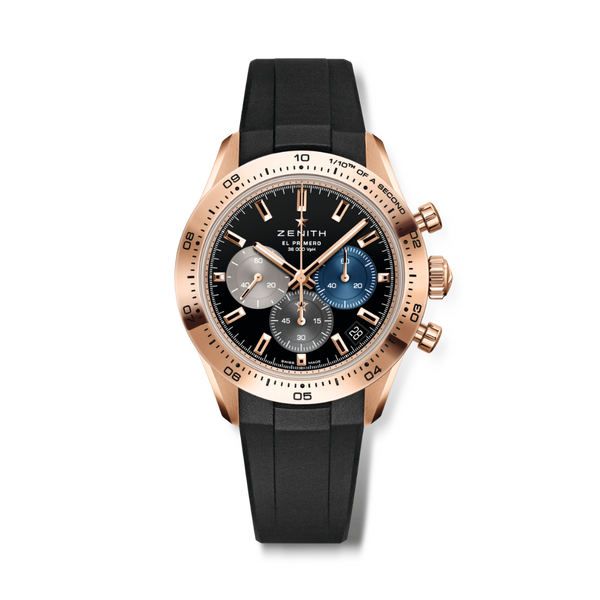 Zenith CHRONOMASTER SPORT 41 mm Black Dial 18k Rose Gold Rubber Strap