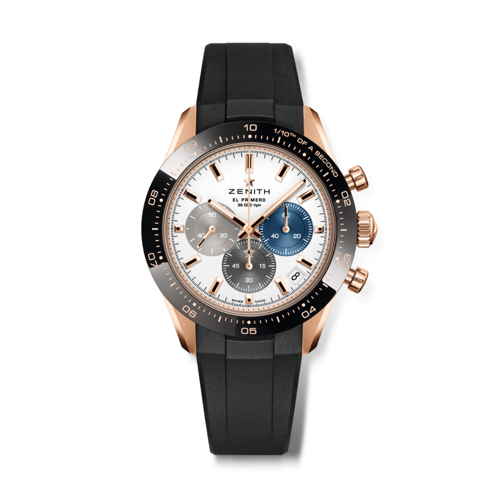 Zenith CHRONOMASTER SPORT 41 mm White Dial 18K Rose Gold with Black Ceramic Rubber Strap 18.3100.3600/69.R951 - WATCHXNYC
