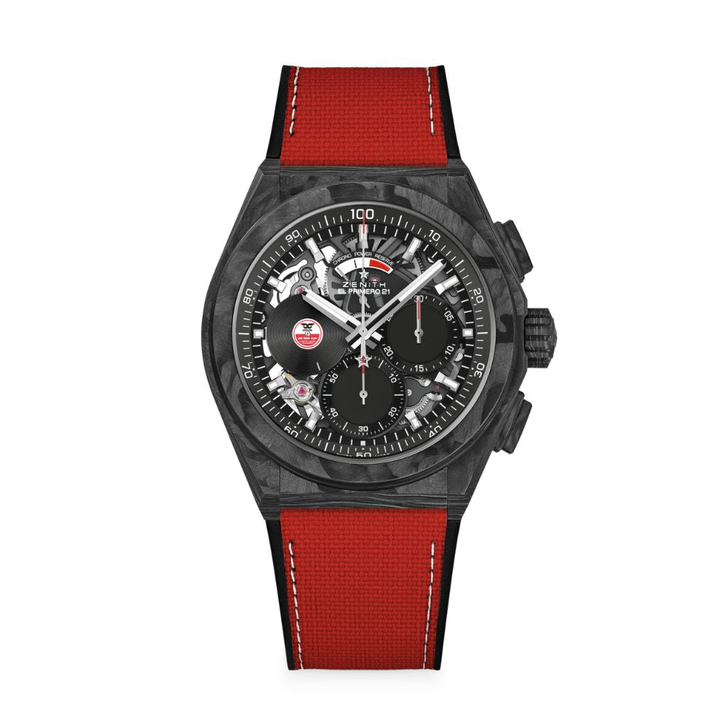 Zenith DEFY 21 CARL COX 44 mm Black Dial Black Carbon Rubber Strap 10.9001.9004/99.R941 - WATCHXNYC