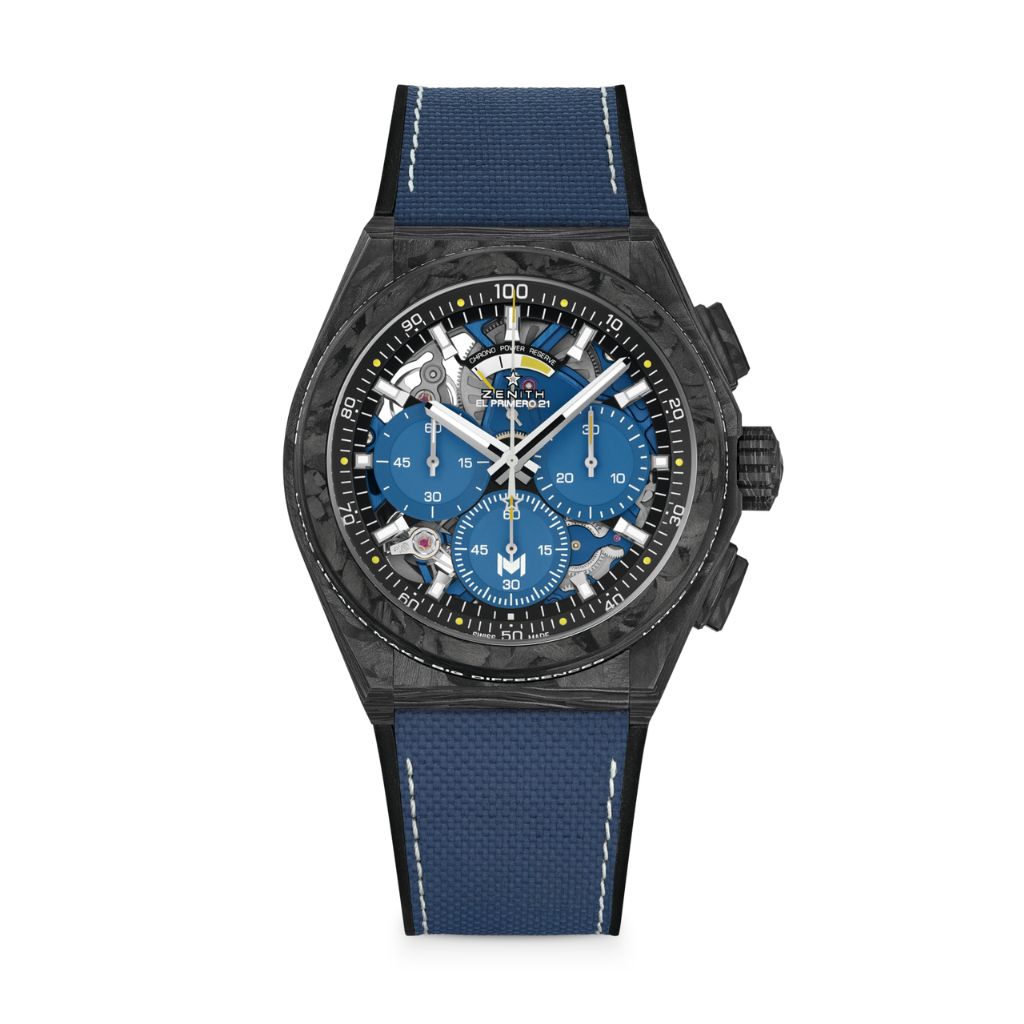 Zenith DEFY 21 PATRICK MOURATOGLOU 44 mm Black & Blue Dial Black Carbon Rubber Strap 10.9000.9004/M99.R939 - WATCHXNYC