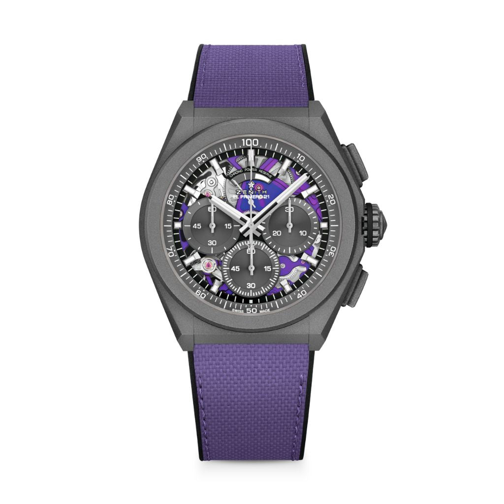 Zenith DEFY 21 Ultraviolet 44 mm Violet Dial Microblasted Titanium Rubber Strap 97.9001.9004/80.R922 - WATCHXNYC