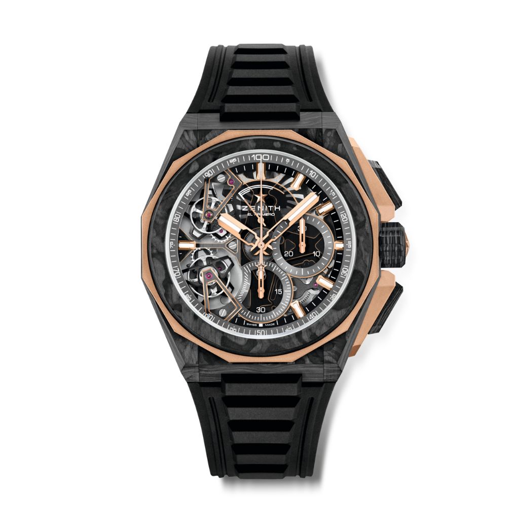 Zenith DEFY EXTREME DOUBLE TOURBILLON 45 mm Silver Dial Black Carbon & 18k Rose Gold Rubber Strap 12.9100.9020/78.I200 - WATCHXNYC