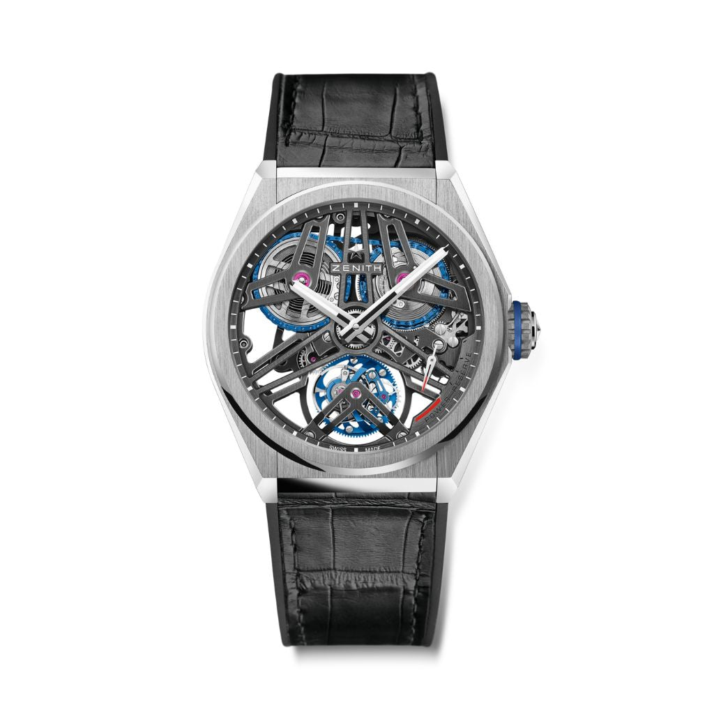 Zenith DEFY TOURBILLON FUSEE CHAINE 45 mm Transparent Dial Platinum   Leather Strap 40.9000.4805/75.R582 - WATCHXNYC