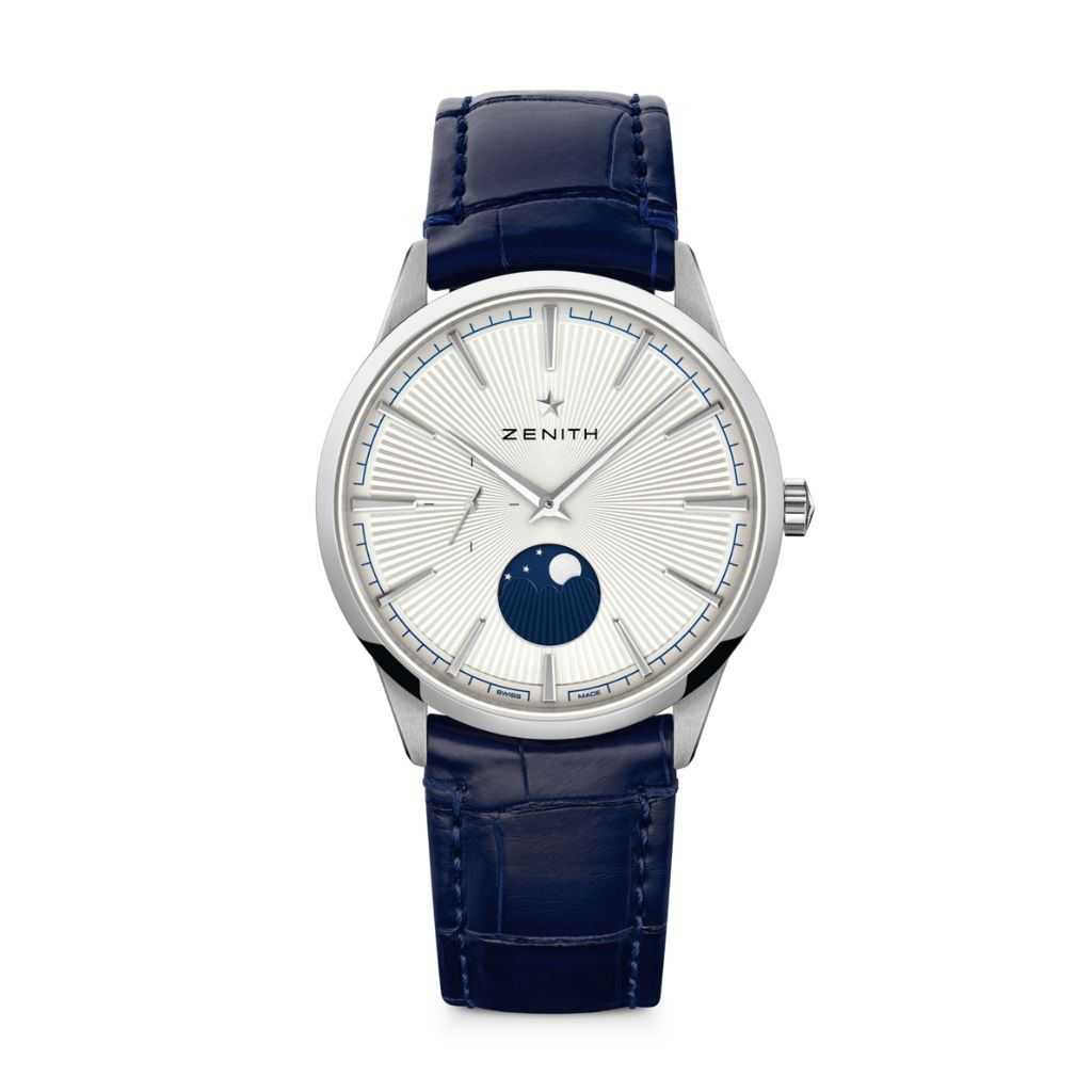 Zenith ELITE MOONPHASE 40.5 mm Silver Dial Stainless Steel   Leather Strap 03.3100.692/01.C922 - WATCHXNYC