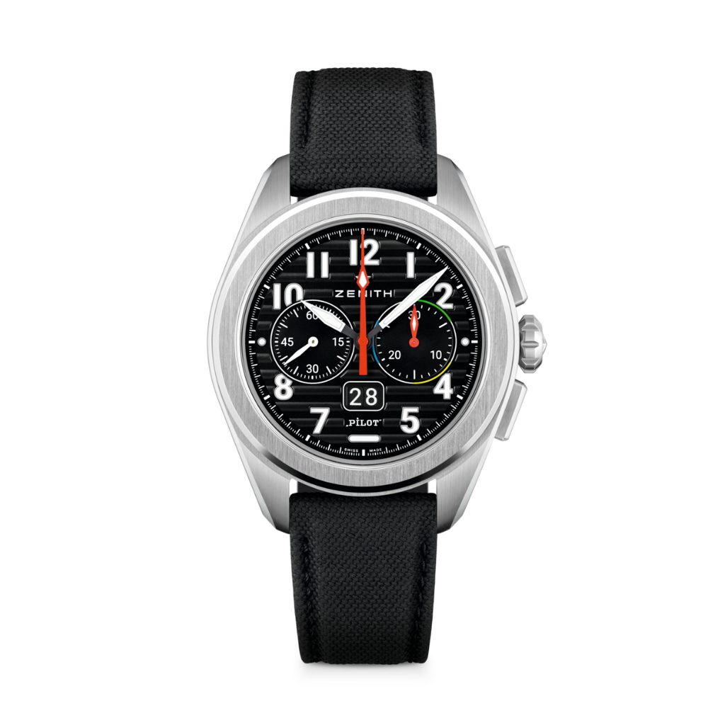 Zenith PILOT Big Date Flyback 42.5 mm Black Dial Stainless Steel Rubber Strap 03.4000.3652/21.I001 - WATCHXNYC