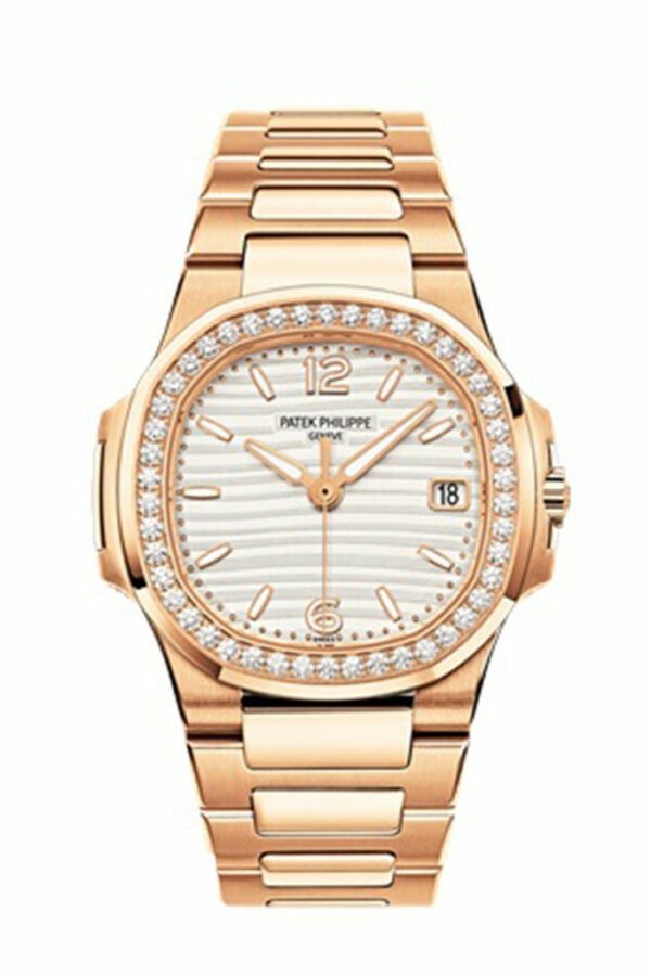 Patek Philippe Nautilus 18kt Rose Gold White Dial 32mm Diamond Ladies Watch 7010-1R-011
