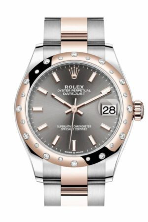 Rolex Datejust 31 Dark Rhodium Index Dial Diamond Bezel Rose Gold Two Tone Watch 278341TBD