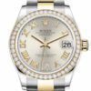 Rolex Datejust 31 Silver VI Diamonds Dial Diamond Bezel Yellow Gold Two Tone Watch 278383RBY